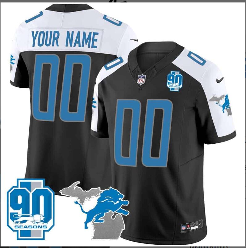 Men 2024 Nike NFL Detroit Lions 90th Year & Michigan Patch Custom Vapor Jersey->customized nfl jersey->Custom Jersey